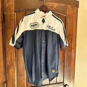 Harley Davidson Button Down short sleeved shirt -  Blue/white